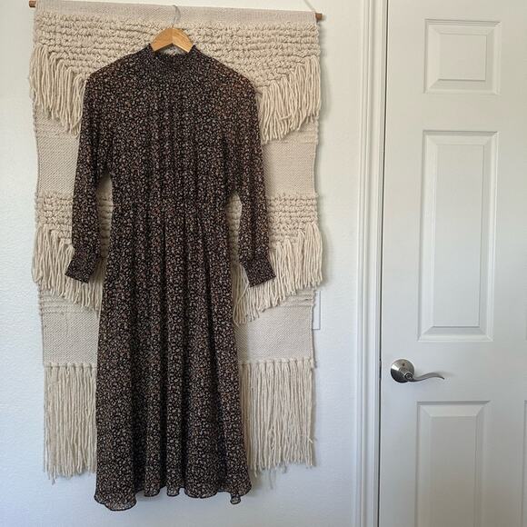 Madewell Georgette Smocked Neck Midi Dress - Picture 1 of 7